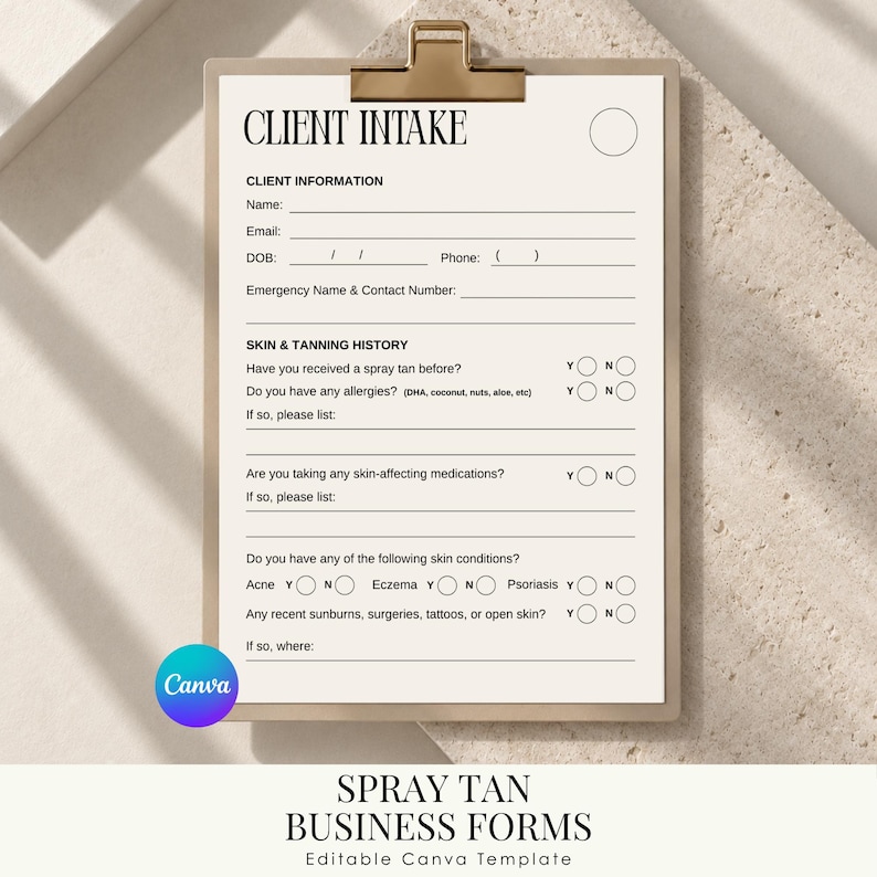 editable spray tan business forms template