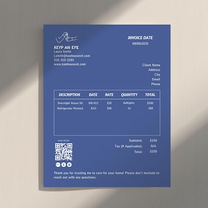 Diseño de facturas para cuidado de casas / Servicio de cuidado de casas / Factura de atención domiciliaria / Factura para pequeñas empresas / Plantillas editables / Membrete de EE. UU. y A4