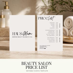 Esthetician Price List Template | Printable Beauty Business Service Menu | Beauty Salon Pricing | Editable Templates