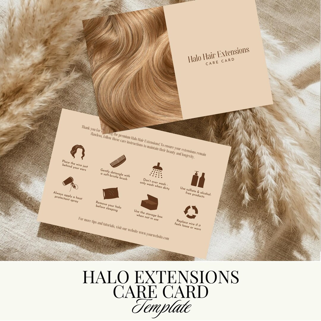 Halo Hair Extensions Care Card Template | Printable Client Card Cards ...