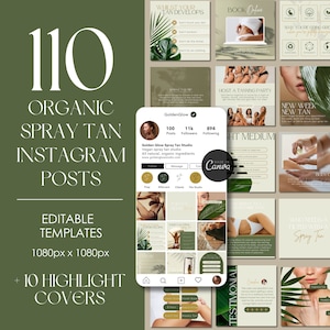 110 Spray Tan Instagram Templates | Spray Tan Social Media Posts | Organic Spray Tan Business Instagram Content | Editable Templates