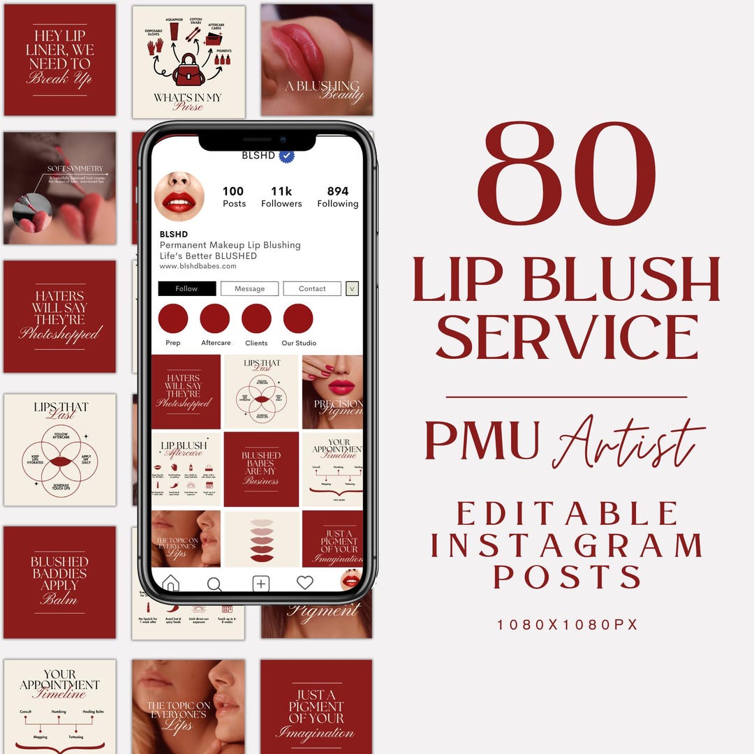 80 Lip Blush Instagram Templates | Beauty Business Canva Posts | Lip ...