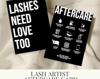Plantilla de tarjeta de cuidados posteriores para estilistas de pestañas / Tarjeta de cuidado para negocios de belleza imprimible / Laminado de pestañas / Plantillas editables