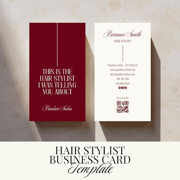 Modello di biglietto da visita per parrucchiere / Biglietti da visita per bellezza stampabili / Marketing per saloni / Modelli modificabili - Download digitale