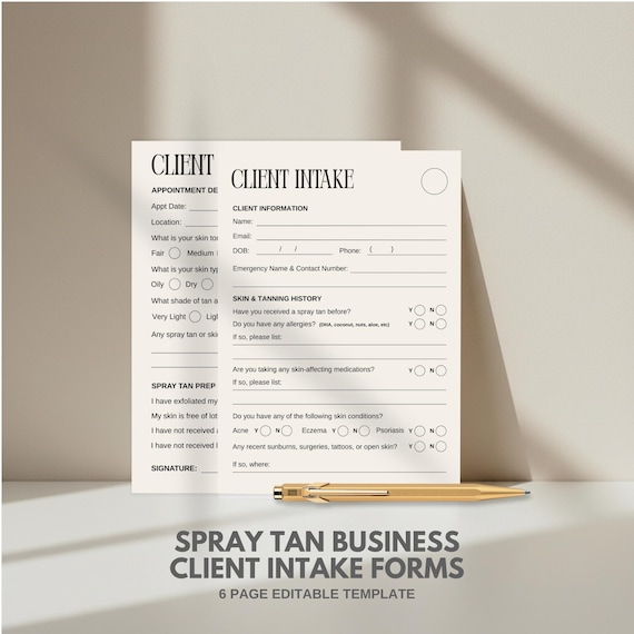 Spray Tan Business Client Intake Form Templates | Printable Beauty Business Forms | Client Consent & Media Release | Editable Templates