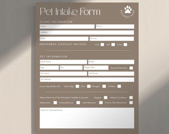 Modulo di ammissione per animali domestici che passeggiano con i cani / Moduli per attività di passeggiate con i cani / Moduli di ammissione per animali domestici che passeggiano con i cani / Modelli modificabili / Formato lettera USA e A4