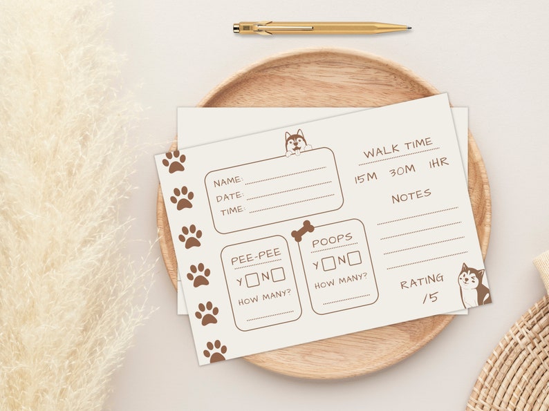 Dog Walking Report Card Editable Template Design 7x5 Card Printable ...