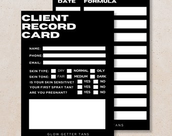 Spray Tan Service Client Record Card 5x7 | Spray Tan Artist | Editable Templates | Printable A4 Spray Tan Form | Bold Beauty Branding |