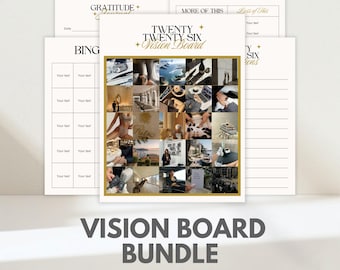 2026 Vision Board Bundle & New Year Goals Planner | 2026 Bingo Card | Editable Templates