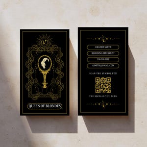 Tarot-Karte Friseur-Visitenkarte Visitenkarte | Tarot Karten Design | Blondierspezialistin | Schönheit Visitenkarten | Bearbeitbare Vorlage | 3,5x2