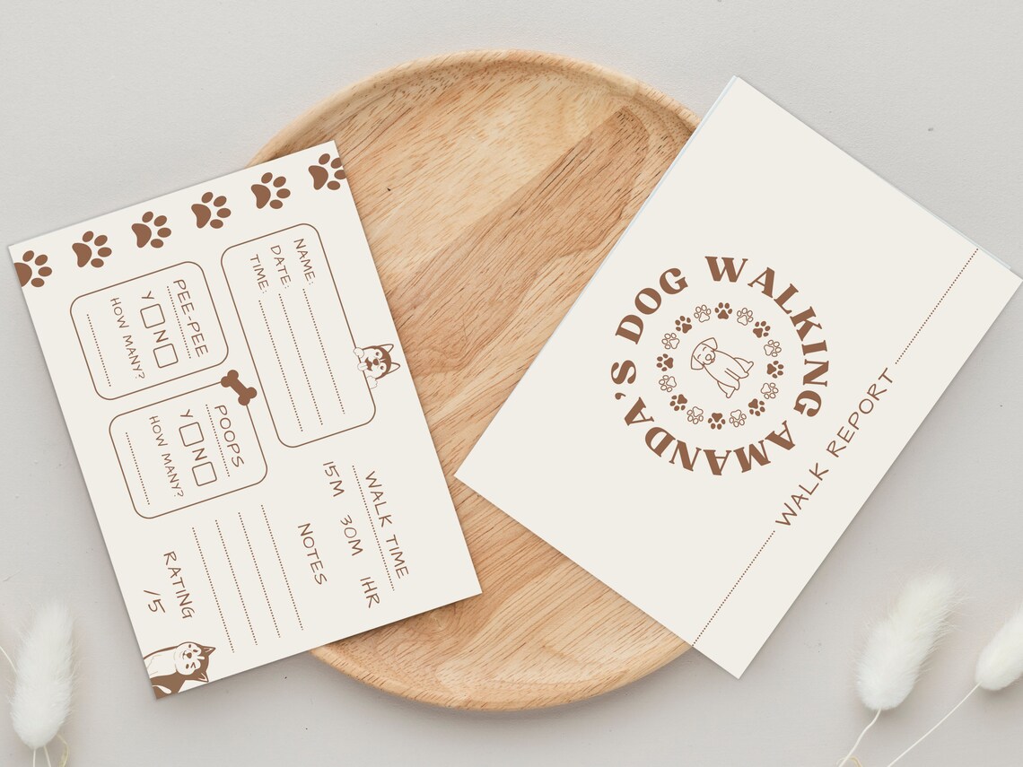 Dog Walking Report Card Editable Template Design 7x5 Card Printable ...