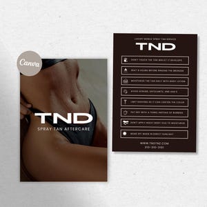 Ontwerp nazorgkaart spraytanservice | Spraytanningverzorging | Spray Tan-kunstenaarskaarten | Minimalistische esthetiek | Bewerkbare sjabloon | 5x7