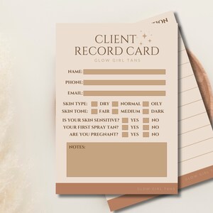 Spray Tanning Client Record Card 5x7 | Spray Tan Artist | Editable ...
