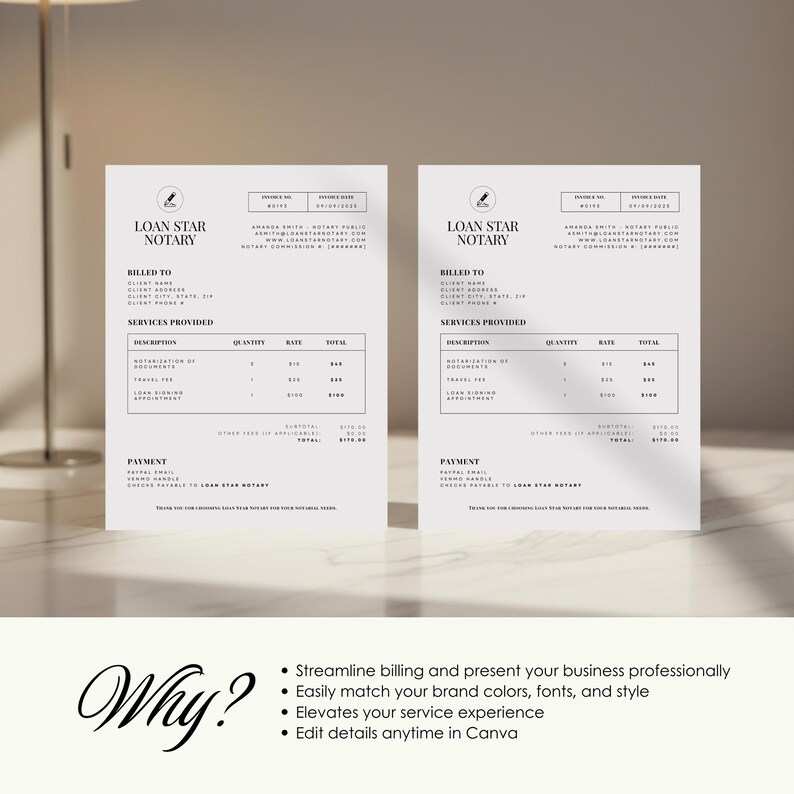 Notary Public Invoice Template | Printable Invoices | Loan Signing ...