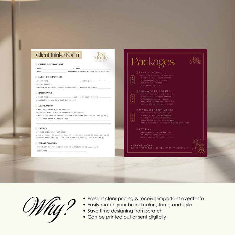 Mixologist Making Menu Notes Mobile Bartender Package Menu Template | Mixologist Client Intake Form ...