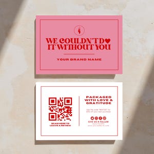 Design de encarte de embalagem de agradecimento rosa | Modelo editável | Cartão de agradecimento para pequenas empresas | Cartão de encarte de embalagem | Encarte de pedido | 4x6"