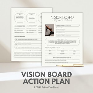 Vision Board Action Plan Template | Printable Goal Setting Worksheet | New Year's Resolutions Planner