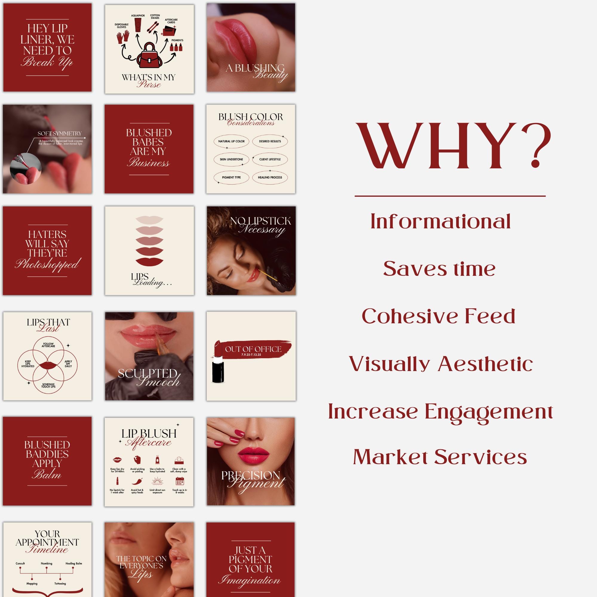 80 Lip Blush Instagram Templates | Beauty Business Canva Posts | Lip ...