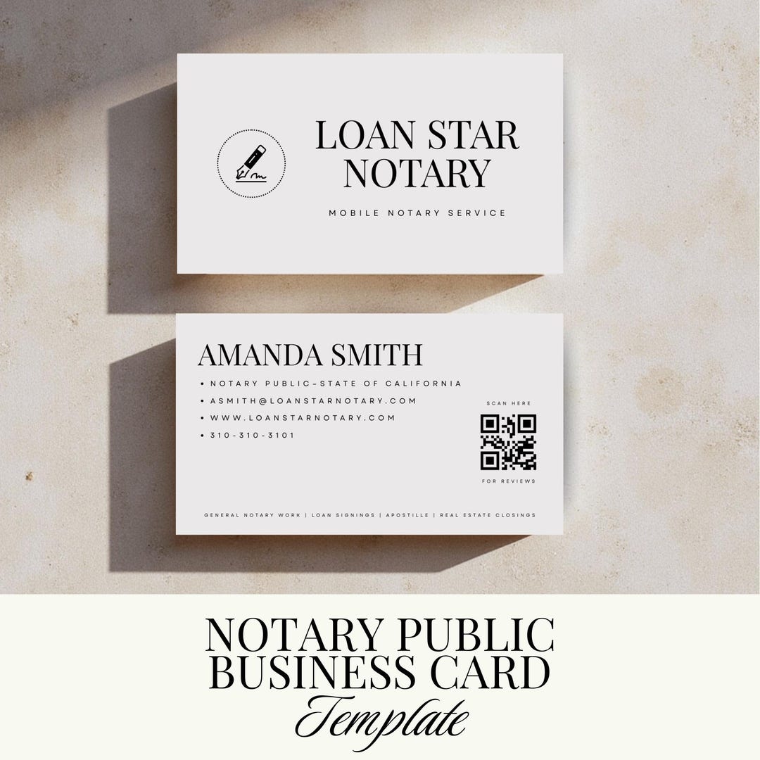Notary Public Business Card Template Printable Loan Signing Agent