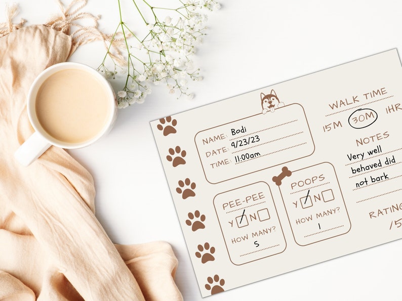 Dog Walking Report Card Editable Template Design 7x5 Card Printable ...