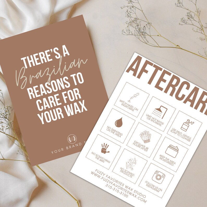 Brazilian Wax Aftercare Card Design Editable Template Brown & White 5x7 Luxury Wax Service Wax