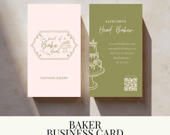 Modelo de cartão de visita para padeiro | Cartões de visita imprimíveis para chef de pastelaria | Marketing para padaria | Modelos editáveis