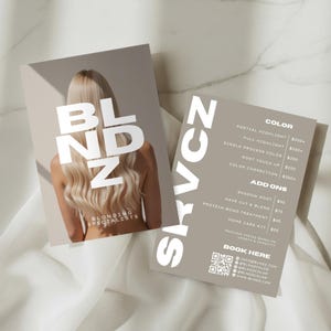 Blonding Specialist Price List & Service Menu | Salon Pricing Menu | Editable 5x7 Template
