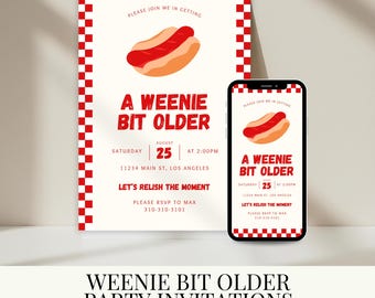 Weenie Bit Older Party Invitation Templates | Printable Invitations | Hot Dog Birthday | Mobile Invite Template