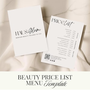 Esthetician Price List Template | Printable Beauty Business Service Menu | Salon Pricing | Editable Templates