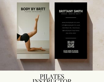Szablon wizytówki instruktora pilatesu | Wizytówki do druku | Marketing fitness | Szablony do edycji