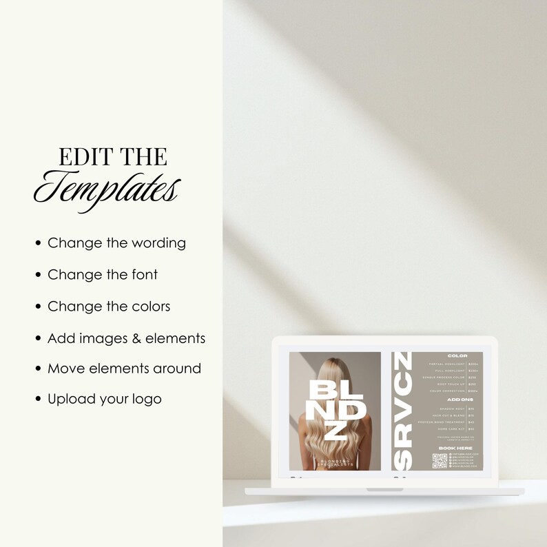 Blonde Specialist Price List Template | Printable Salon Pricing Menu | Hair Salon Marketing | Editable Templates image 6