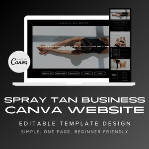 Spray Tan Business Canva Website | Editable Template | One Page Canva Website Template | Beauty Business Websites | Spray Tanning Service|