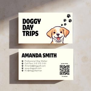 Hund Visitenkarten Design | Tiersitter Geschäft | Hundeausführer | Doggy Daycare Visitenkarte | Bearbeitbare Vorlage | 3,5x2