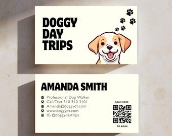 Dog Walking Business Card Design| Pet Sitting Business | Dog Walker | Doggy Daycare Business Card | Editable Template | 3.5x2