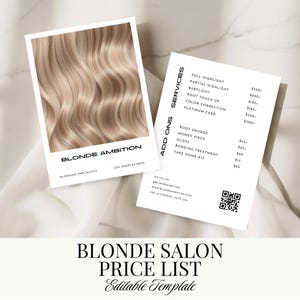 Blonde Salon Price List Template | Printable Beauty Business Service Menu | Hair Salon Marketing | Editable Template