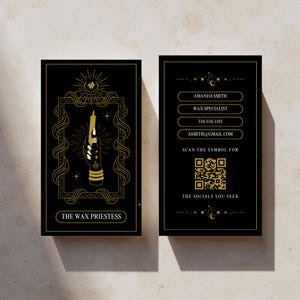 Visitekaartje waxspecialist tarotkaart | Tarotkaartontwerp | Harsen | Schoonheidsvisitekaartjes | Bewerkbare sjabloon | 3,5 x 2 inch