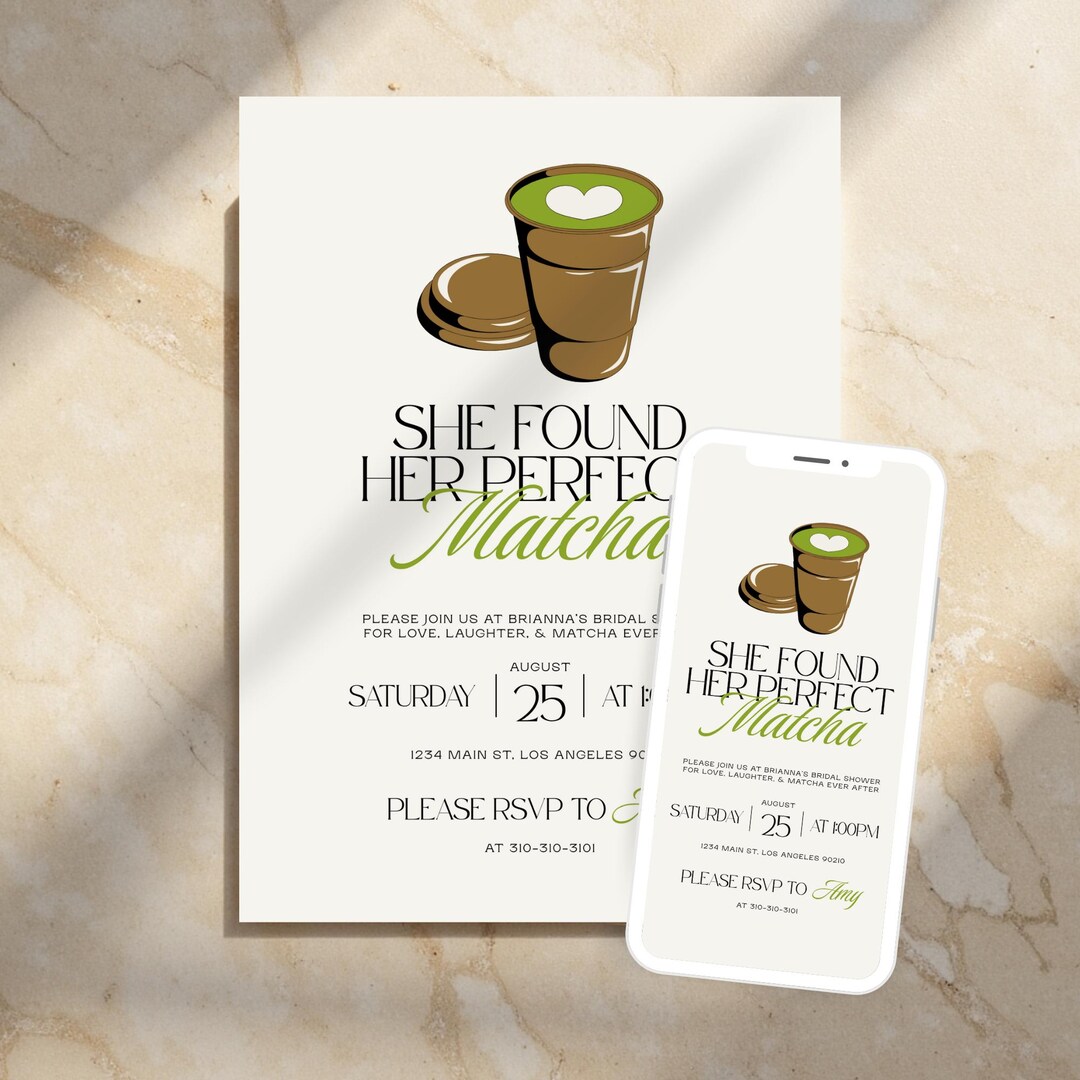 Bridal Shower Invitation Design | Matcha Theme Party Invite | Editable ...
