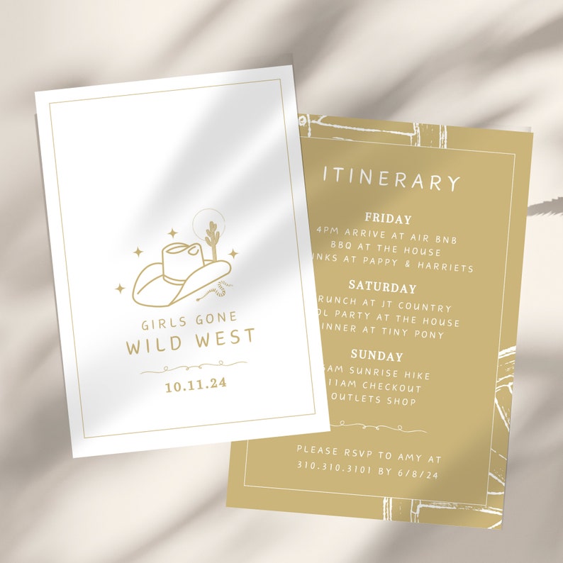 Girls Gone Wild West Bachelorette Party Invitation Editable Template Minimal Invitation Designs Gold & White 5x7 image 5