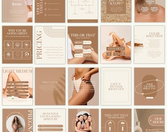 126 Spray Tan Artist Instagram Templates | Editable Social Media Posts for Spray Tan Business | Spray Tanning Instagram Posts