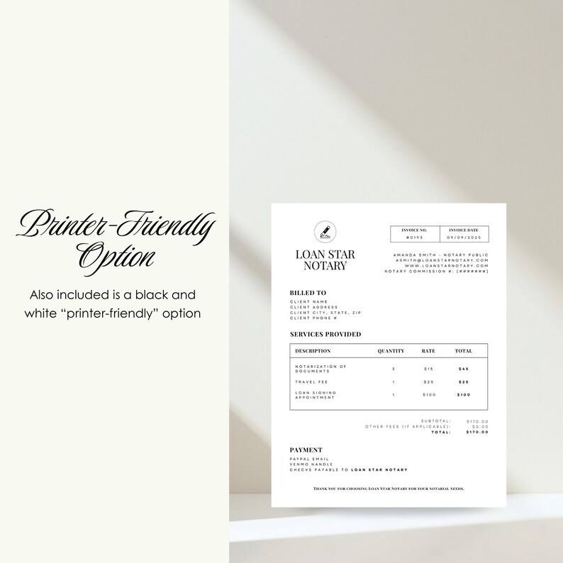 Notary Public Invoice Template | Printable Invoices | Loan Signing ...