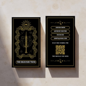 Tarjeta de presentación de inyector estético de cartas del tarot / Diseño de cartas del tarot / Esteticista médica / Tarjetas de presentación de belleza / Plantilla editable / 3.5x2