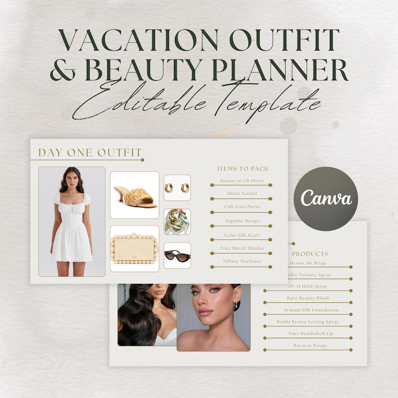 Vacation Outfit Planner & Beauty Checklist fashion inspo mood board outfit organizer travel packing list