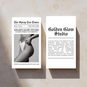 de visite pour service de bronzage par pulvérisation | de Carte de visite modifiable | Esthétique d'impression de journal | Service de bronzage de luxe en spray | 3,5 x 2