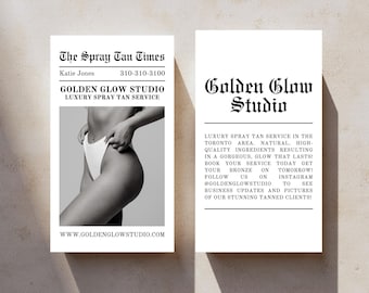 Spray Tan Service Business Card | Editable Business Card Template | Newspaper Print Aesthetic | Luxury Spray Tan Service | 3.5x2