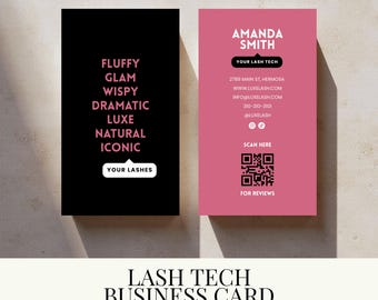 Lash Tech Business Card Template | Printable Beauty Business Cards | Lash Artist Marketing | Editable Templates