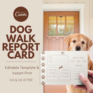 Tarjeta de calificaciones de paseo de perros / Diseño de plantilla editable / Tarjeta de 7x5 / Descarga imprimible / Estética de marca neutral / Paseador de perros y cuidado de mascotas