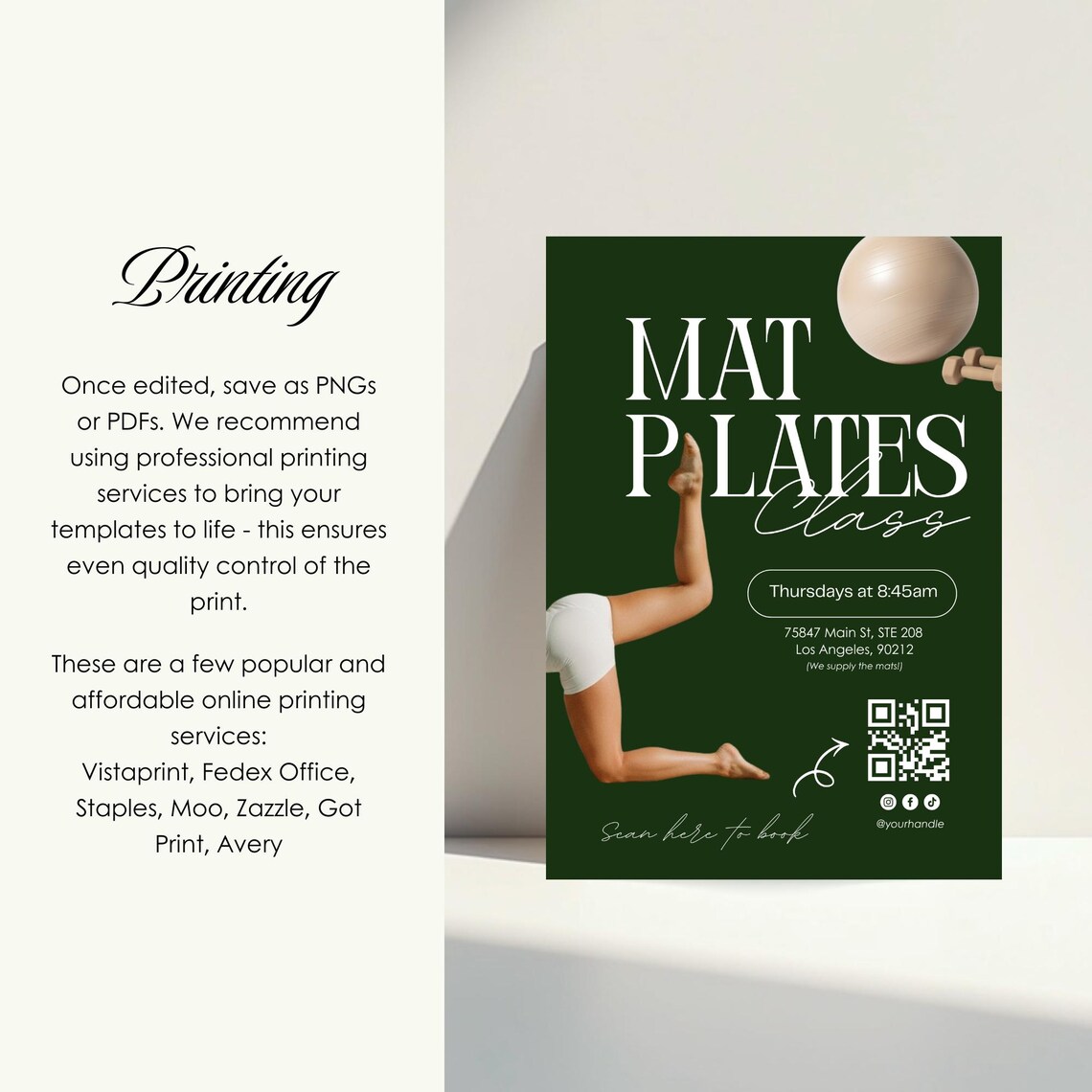 Mat Pilates Flyer Template | Printable Workout Studio Flyers | Fitness ...
