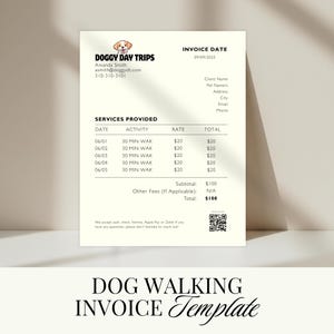 Dog Walking Invoice Template | Printable Pet Sitting Invoice | Petcare Business Forms | Editable Templates