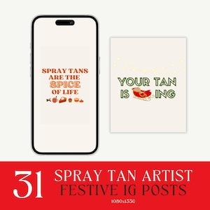 31 Festive Holiday Season Themed Spray Tan Business Instagram Posts | Holiday Spray Tanning Social Media Posts | Editable Templates |