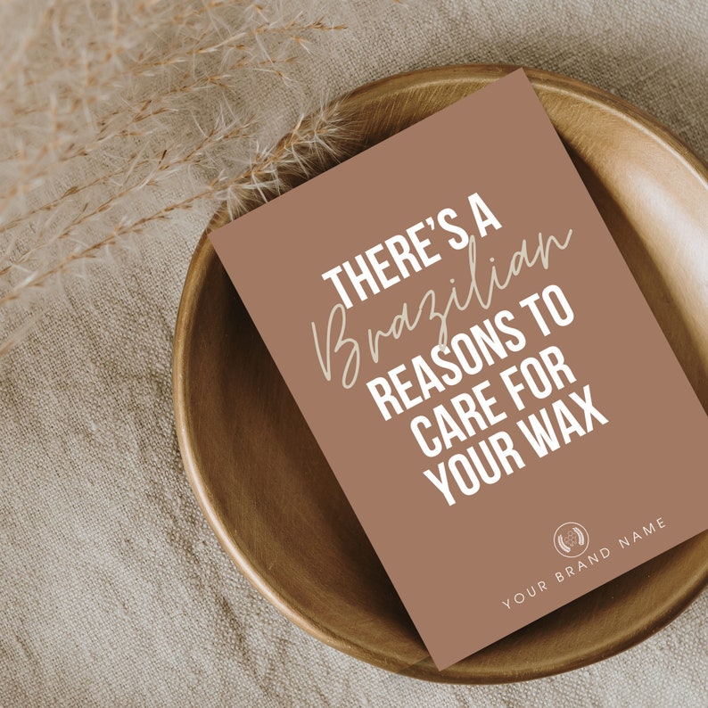 Brazilian Wax Aftercare Card Design Editable Template Brown & White 5x7 Luxury Wax Service Wax
